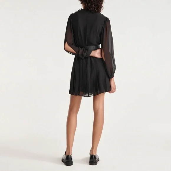 Pleated Short Black Dress W/ Shoulder Buttons - the Kooples size small (1) NWT - Picture 4 of 9